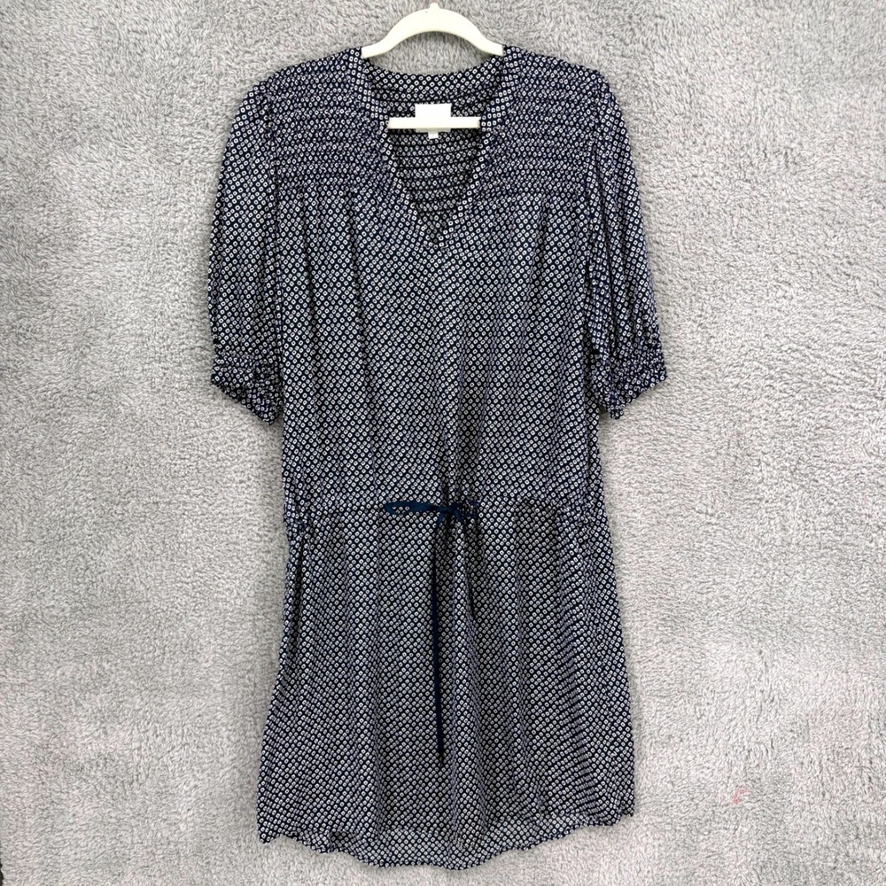 Sundays by WeAreSundays Drop Waist Split Neck Shirtdress Size M Navy Blue Print